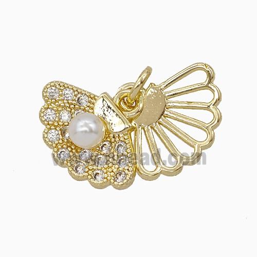 Copper Scallop Shell Pendant Pave Zirconia Resin Gold Plated