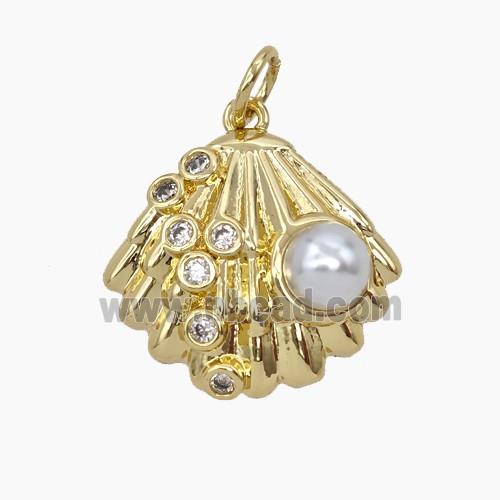 Copper Scallop Shell Pendant Pave Zirconia Resin Gold Plated