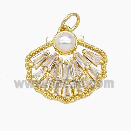 Copper Scallop Shell Pendant Pave Zirconia Resin Gold Plated
