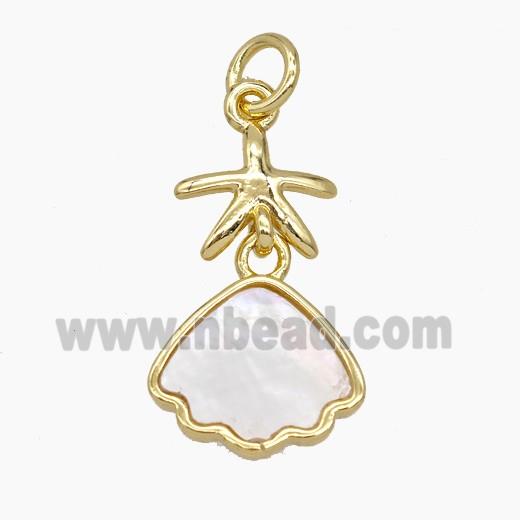 Copper Starfish Scallop Pendant Pave Shell Gold Plated