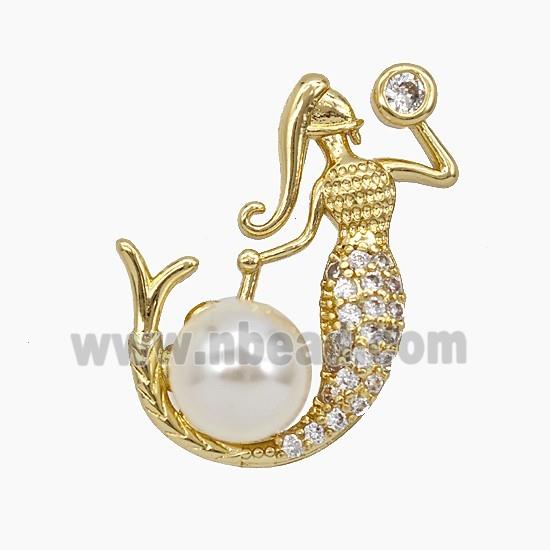 Copper Mermaid Pendant Pave Zirconia Resin Gold Plated