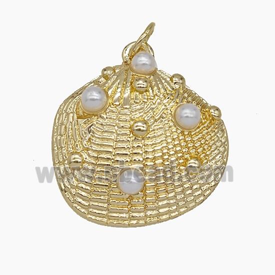 Copper Scallop Shell Pendant Pave Resin Gold Plated