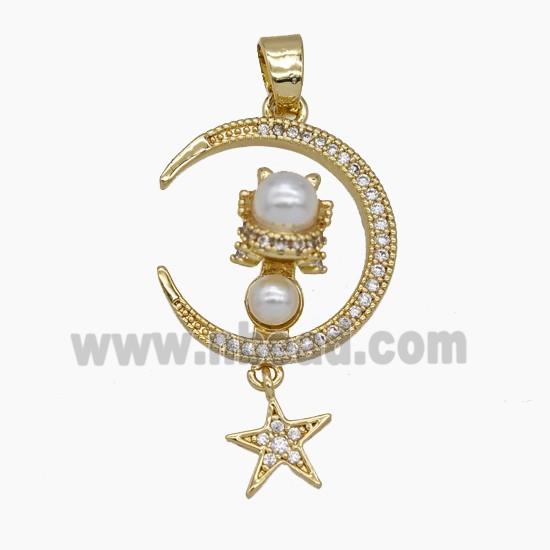 Copper Moon Pendant Pave Zirconia Resin Star Gold Plated