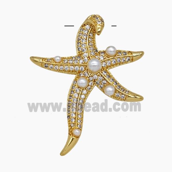 Copper Starfish Pendant Pave Zirconia Resin Gold Plated