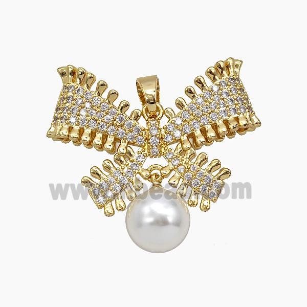 Copper Bowknot Pendant Pave Zirconia Resin Gold Plated