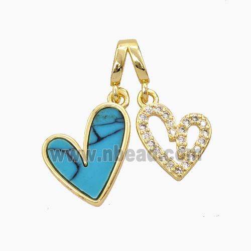 Copper Heart Pendant Pave Zirconia Turquoise Gold Plated