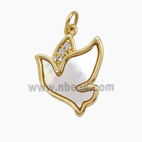 Copper Peace Dove Pendant Pave Zirconia Shell Birds Gold Plated