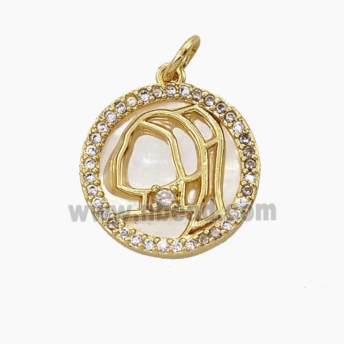 Copper Human Face Pendant Pave Zirconia Shell Gold Plated