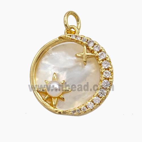 Copper Moon Pendant Pave Zirconia Resin Shell Star Gold Plated