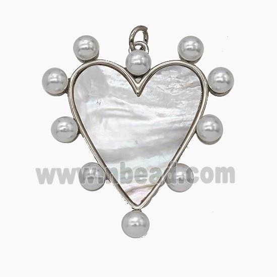 Copper Heart Pendant Pave Shell Resin Platinum Plated