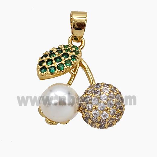 Copper Cherry Pendant Pave Zirconia Resin Gold Plated