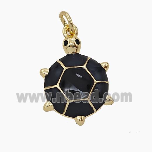 Copper Tortoise Pendant Black Enamel Gold Plated