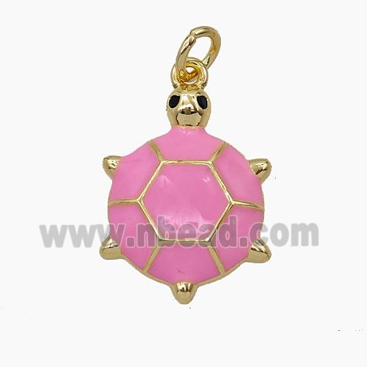 Copper Tortoise Pendant Pink Enamel Gold Plated