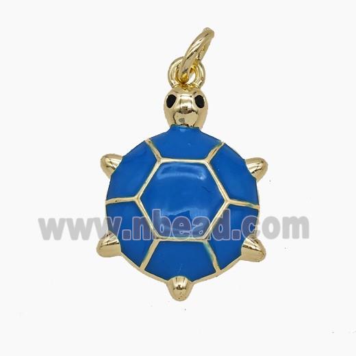 Copper Tortoise Pendant Blue Enamel Gold Plated