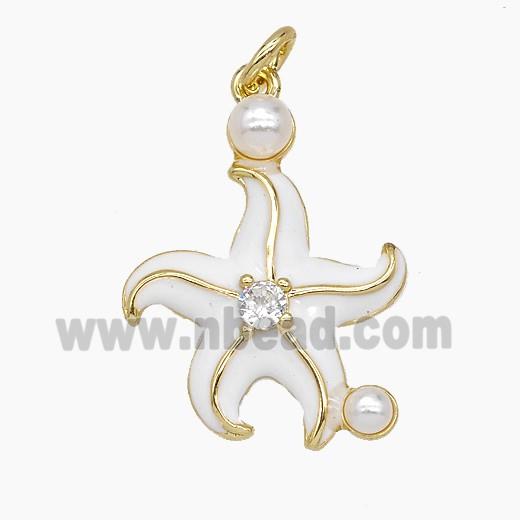 Copper Starfish Pendant White Enamel Gold Plated