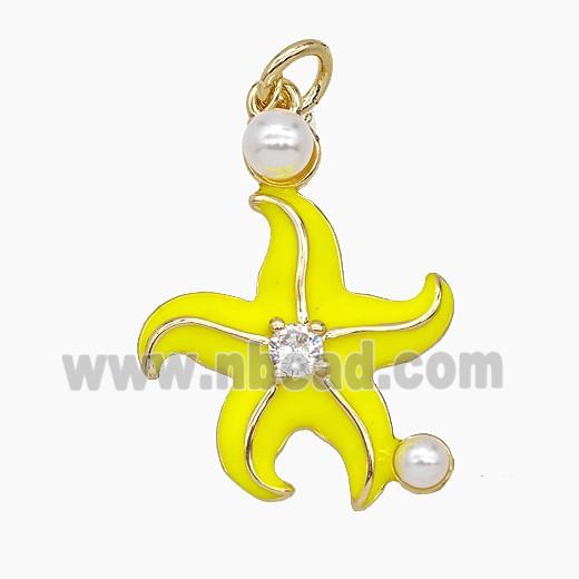 Copper Starfish Pendant Yellow Enamel Gold Plated