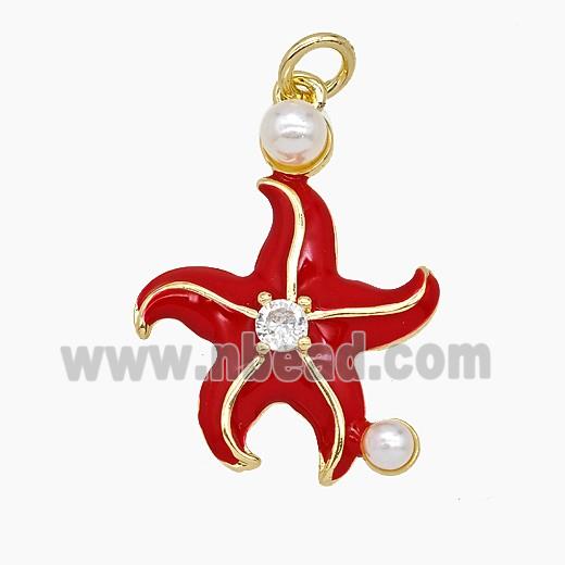 Copper Starfish Pendant Red Enamel Gold Plated