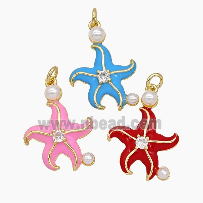 Copper Starfish Pendant Enamel Gold Plated Mixed