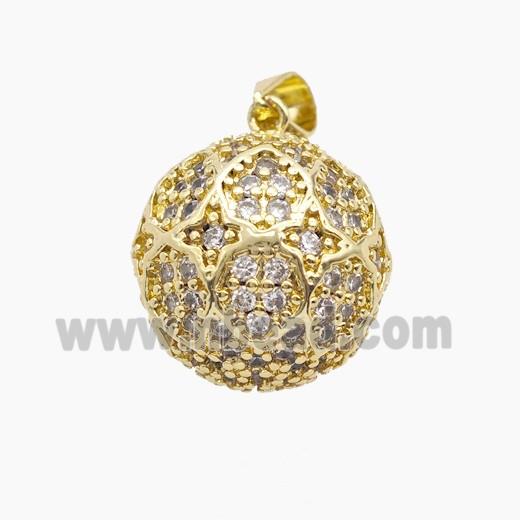 Copper Ball Round Pendant Pave Zirconia Gold Plated