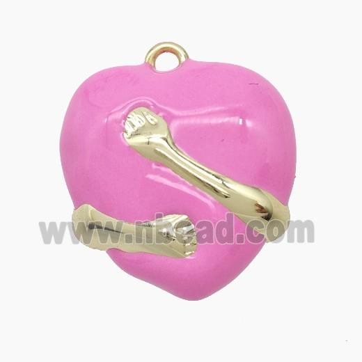 Copper Heart Pendant Pink Enamel Embrace Gold Plated