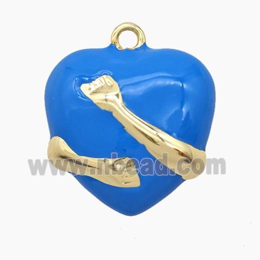 Copper Heart Pendant Blue Enamel Embrace Gold Plated