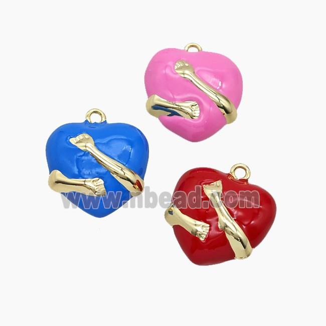 Copper Heart Pendant Enamel Embrace Gold Plated Mixed