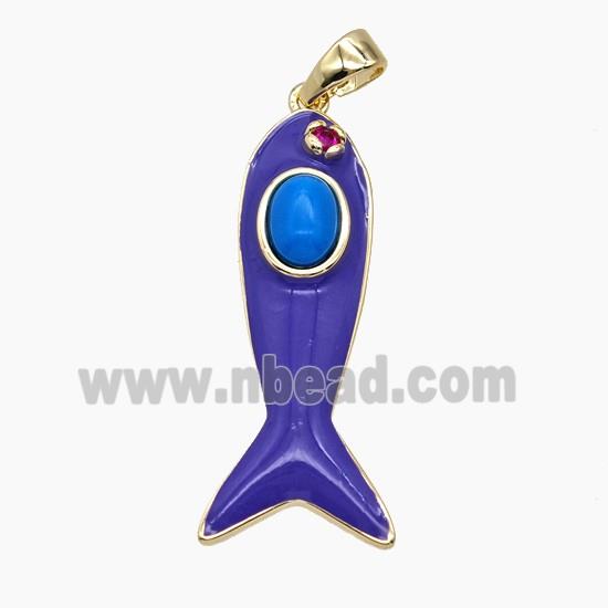 Copper Fish Pendant Pave Jade Lavender Enamel Gold Plated