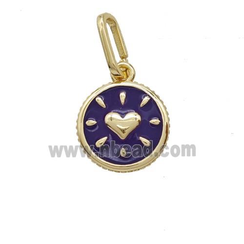 Copper Heart Pendant Purple Enamel Gold Plated
