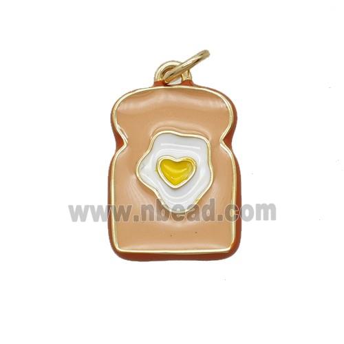 Egg on Toast Charms Copper Pendant Peach Yellow Enamel Gold Plated