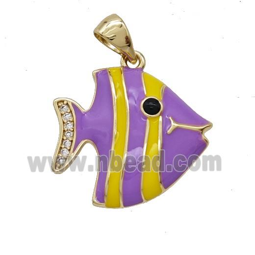 Copper Fish Pendant Pave Zirconia Lavender Enamel Gold Plated