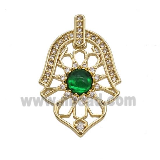 Copper Hamsahand Pendant Pave Zirconia Gold Plated
