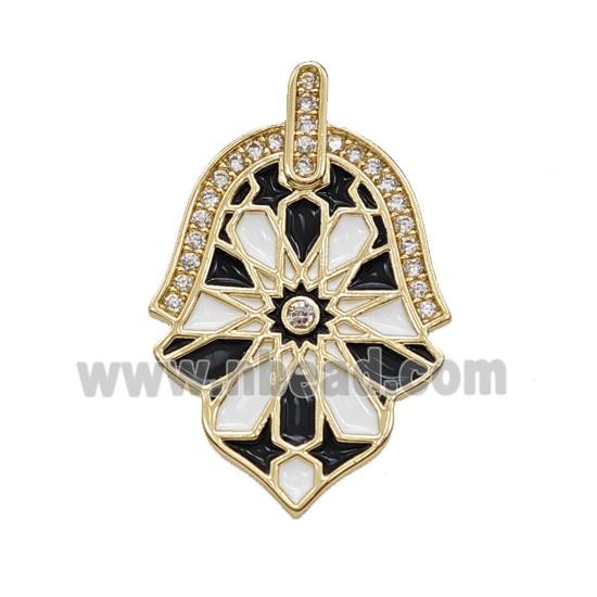 Copper Hamsahand Pendant Pave Zirconia Enamel Gold Plated