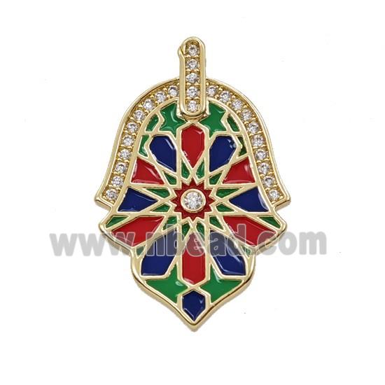 Copper Hamsahand Pendant Pave Zirconia Enamel Gold Plated