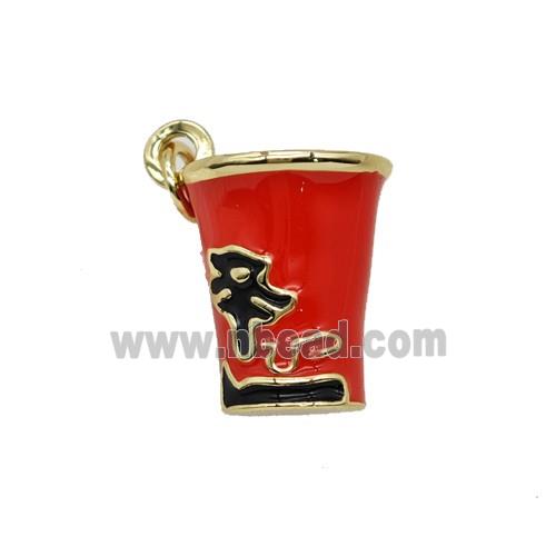 Copper Bucket Pendant Red Enamel Gold Plated