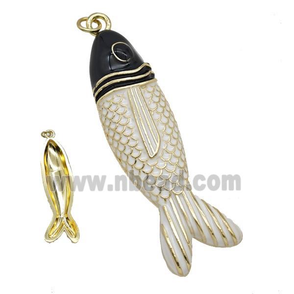 Copper Fish Pendant White Black Enamel Gold Plated