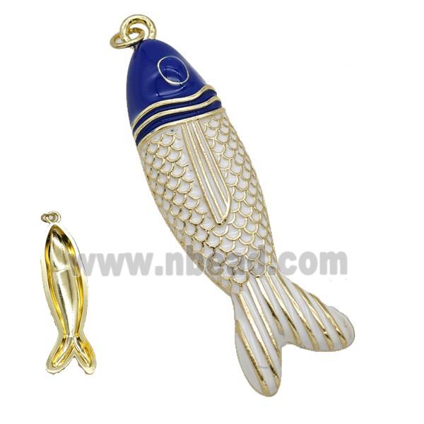 Copper Fish Pendant White Blue Enamel Gold Plated