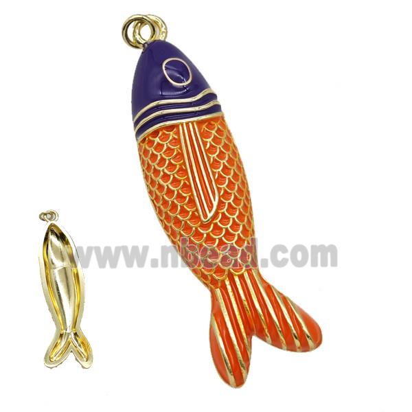 Copper Fish Pendant Orange Blue Enamel Gold Plated