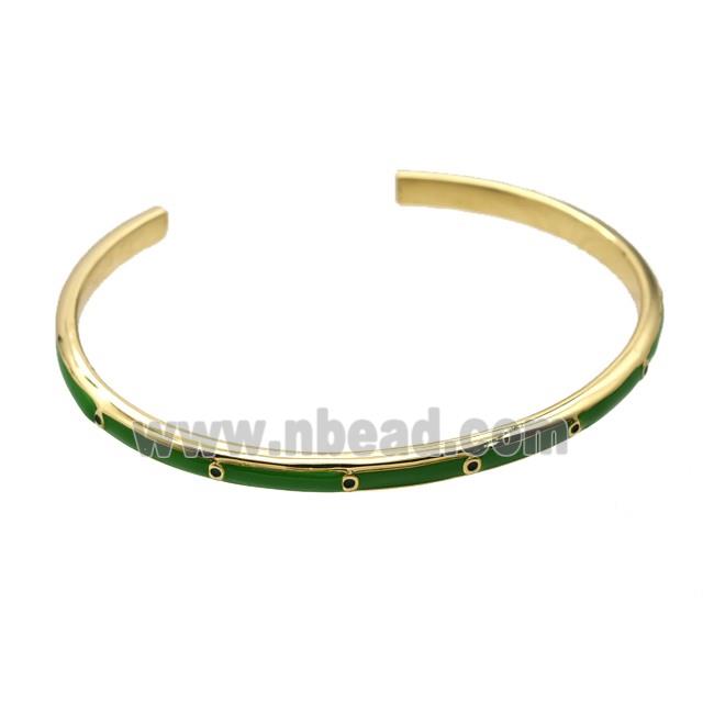 Copper Bangle Green Enamel Gold Plated