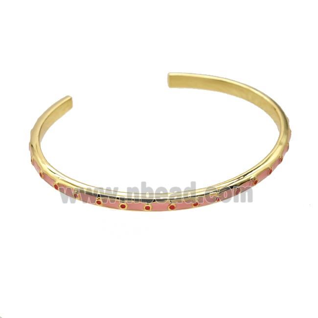 Copper Bangle Pink Enamel Gold Plated