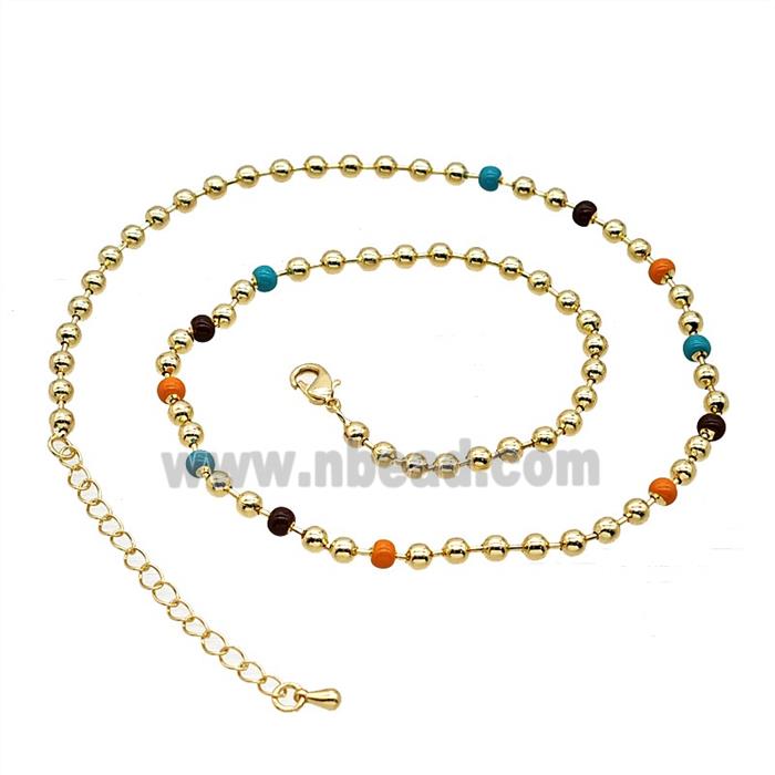 Copper Ball Necklace Chain Enamel Gold Plated