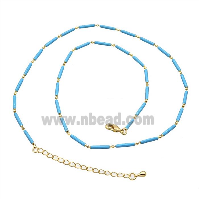 Copper Necklace Chain Blue Enamel Gold Plated