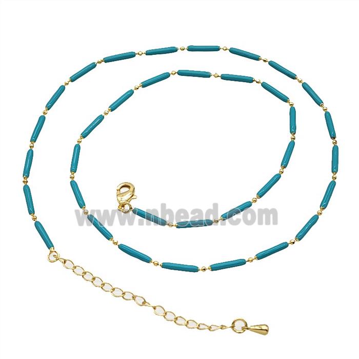 Copper Necklace Chain Teal Enamel Gold Plated