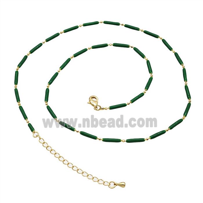 Copper Necklace Chain Green Enamel Gold Plated