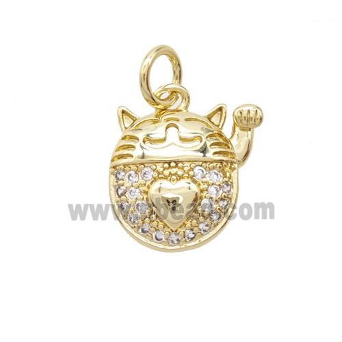 Lucky Cat Charms Copper Pendant Pave Zirconia Gold Plated
