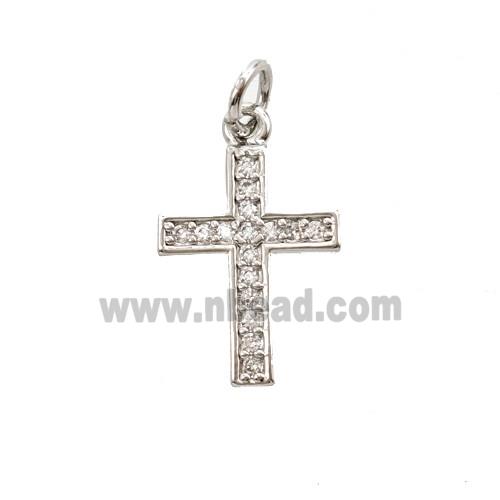 Copper Cross Pendant Pave Zirconia Platinum Plated