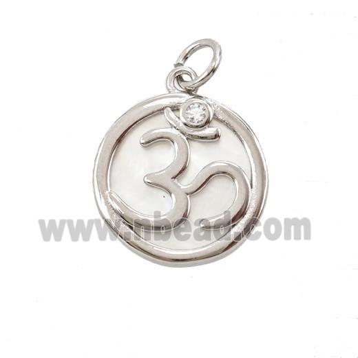 Hindu Sign Charms Copper Pendant Pave Zirconia Shell Platinum Plated