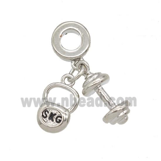 Weightlifting Barbell Charms Copper Pendant Sports Platinum Plated