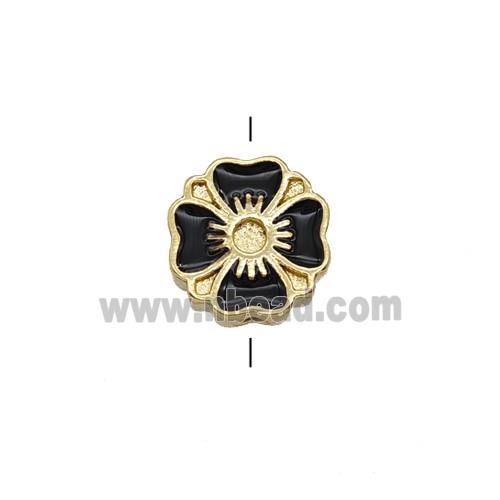 Copper Clover Beads Black Enamel Gold Plated