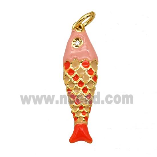 Copper Fish Pendant Red Pink Enamel Gold Plated