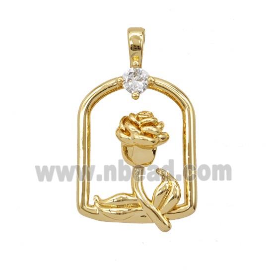 Copper Rose Flower Pendant Pave Zirconia Gold Plated